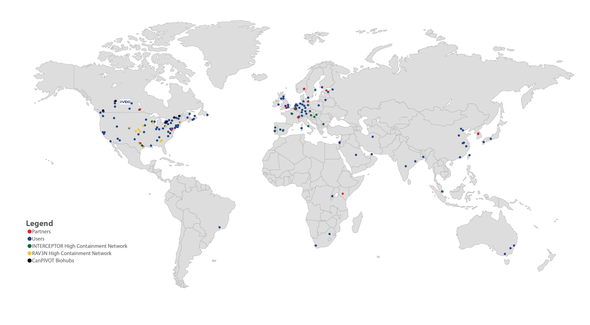 world map with dots to indicate location of partners