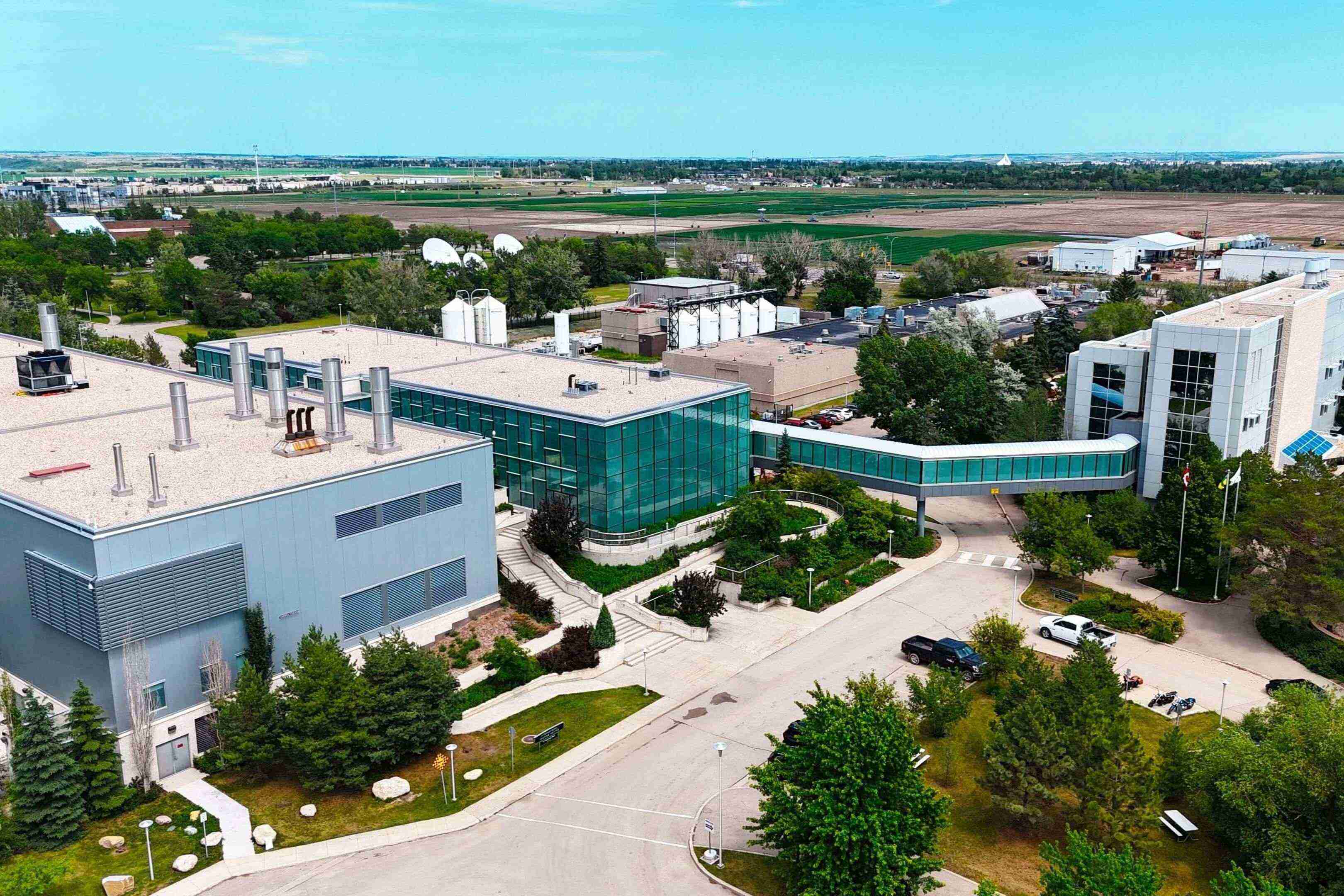 drone shot showing several vaccine development buildings